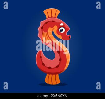 Unterwassertiere in Schriftart oder Unterwasserart von Seepferdchen in Dollarzeichen, Zeichentrickvektorcharakter. Ozean-Alphabet-Schrift und Meeresschriftart spezielles Symbol für Unterwasser-Korallenriff Seepferdchen Stock Vektor