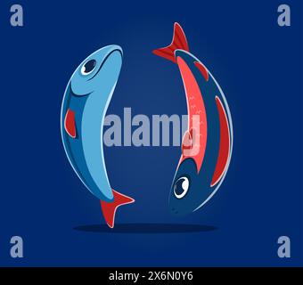 Unterwassertiere Schriftart und Unterwassertyp Klammern von Fischen, Zeichentrickvektor. Interpunktionszeichen von Klammern in Meeresalphabetschrift und Seefont mit Unterwasserkorallenrifffischen Stock Vektor