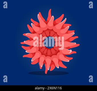 Unterwassertiere in Schriftart oder Unterwassertyp der Zahl 0 Actinia, Cartoonvektor. Zahl Null 0 des Ozeanalphabets oder der Zahlenschrift und des Meerestiers mit Aktinia-Anemone vom Korallenriff Stock Vektor