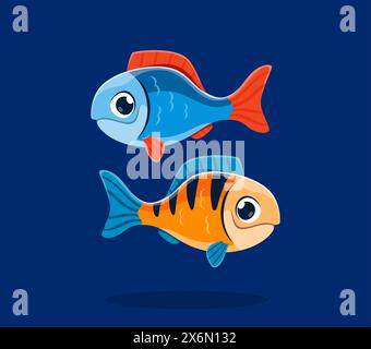 Unterwassertiere Fontäne und Unterwassertyp des gleichen Zeichens von Fischen, Zeichentrickvektor. Mathematisches und numerisches Sonderzeichen des Gleichheitszeichens lustiger tropischer Fische für Meeresalphabetentyp und Meeresschriftart Stock Vektor