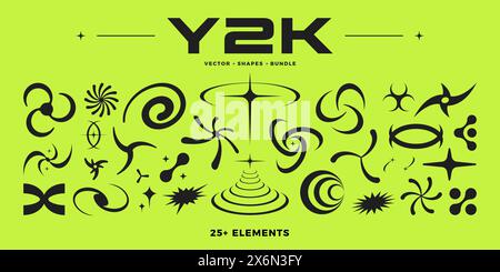 Y2K-Ästhetik. Abstrakte Formen und Objekte des Vektors der 2000er Jahre. Stock Vektor