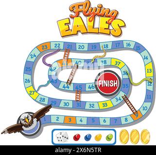 Buntes Brettspiel mit Leitern und Schlangen Stock Vektor