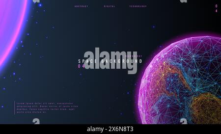 Hintergrund des Weltraumplaneten. Abstrakter technologischer Kosmos bg. Stock Vektor