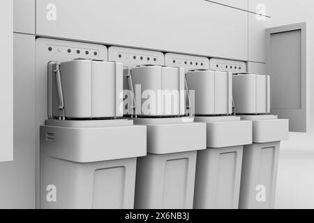 Tonveredelung von Halbleiter-Wafer-Reinigung, Ätzanlage im Fab-Reinraum. 3D-Rendering-Bild. Stockfoto