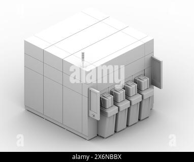 Tonveredelung von Halbleiter-Wafer-Reinigung, Ätzanlage im Fab-Reinraum. Isometrische Ansicht. 3D-Rendering-Bild. Stockfoto