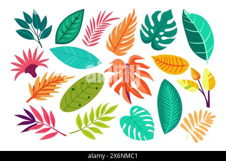 Tropische exotische Blätter verschiedener Art Set. Dschungel Stock Vektor
