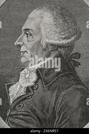 Louis-Bernard Guyton de Morveau (1737-1816). Französischer Chemiker und Politiker. Während der Französischen Revolution war er 1792 Abgeordneter der Legislativversammlung, 1793 Mitglied des Nationalkonvents und des Komitees für öffentliche Sicherheit. Hochformat. Zeichnung von Liénard. Stich von Pannemaker. "Geschichte der Französischen Revolution". Band I, 1876. Stockfoto