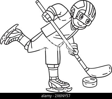 Eishockeyspieler, Der Puck Isolated Coloring Leitet Stock Vektor