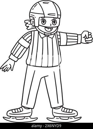 Eishockey Weibliche Schiedsrichterin Isolierte Ausmalseite Stock Vektor