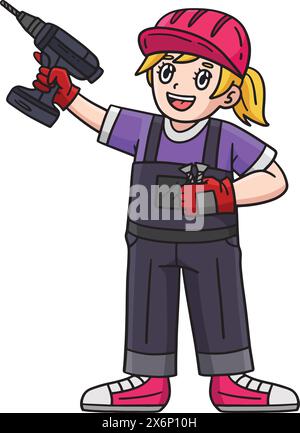 Bauarbeiter mit einem Handbohrer-Clipart Stock Vektor