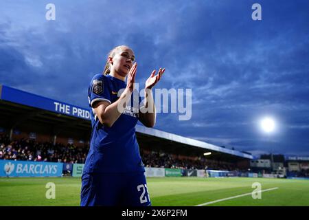 Aktenfoto vom 17-04-2024 von Chelsea's Niamh Charles, die weiter in ihre Rolle in Chelsea gewachsen ist, wo sie gemeinsam mit Erin Cuthbert Captain war. Der 24-Jährige war ein allgegenwärtiger Vollrückenspieler und spielte mit sechs Assists eine Schlüsselrolle. Ausgabedatum: Donnerstag, 16. Mai 2024. Stockfoto