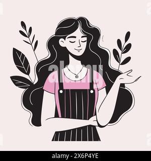 Charming Female and Girl Character Illustrations: Verschiedene Posen mit einem Hauch von Pink für kreative Projekte Stock Vektor