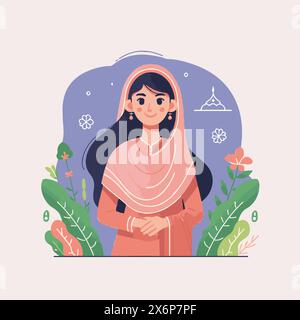 Charming Female and Girl Character Illustrations: Verschiedene Posen mit einem Hauch von Pink für kreative Projekte Stock Vektor