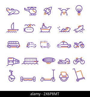 Sammlung von Symbolen für den Transport von Reisen Stock Vektor