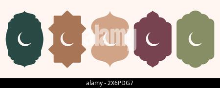 Islamische Form der Tür- oder Fenstersilhouette arabischer Bogen. Sammlung von Mustern im orientalischen Stil. Rahmen im arabischen muslimischen Design für Ramadan Kareem Stock Vektor