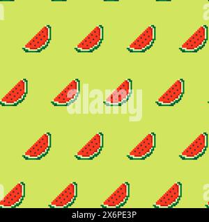 Pixel Art Wassermelon Nahtloses Muster Stock Vektor
