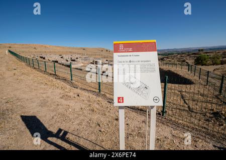 Casa de los Plintos, Uxama, Alto del Castro, Villa keltiberischen Ursprungs, die mehr als 2.000 Jahre alt ist, Soria, Autonome Gemeinschaft Kastilien, Spanien, Europa. Stockfoto