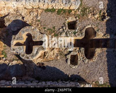 Taufbecken der Basilika Son Peretó des paläochristlichen Kultes, archäologische Stätte Son Peretó, Manacor, Mallorca, Balearen, Spanien. Stockfoto