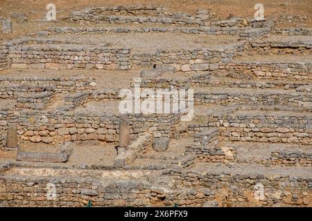 Casa de los Plintos, Uxama, Alto del Castro, Villa keltiberischen Ursprungs, die mehr als 2.000 Jahre alt ist, Soria, Autonome Gemeinschaft Kastilien, Spanien, Europa. Stockfoto