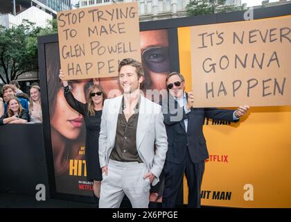 AUSTIN, TEXAS – 15. MAI: Glen Powell nahm am 15. MAI 2024 im Paramount Theatre in Austin, Texas, an der Premiere von Netflix's 'Hit man' und Glen Powells Einführung in die Texas Film Hall of Fame Teil. (Foto: Maggie Boyd/SIPA USA) Credit: SIPA USA/Alamy Live News Stockfoto