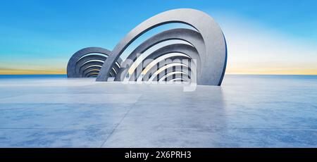 Leerer, breiter Raum für das Modell. Abstrakter minimaler architektonischer Hintergrund. Parkplatz mit Betonboden. Zement Garage Design Szene mit leerem Beton Stockfoto