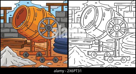 Betonmischer Für Den Bau – Farbillustration Stock Vektor