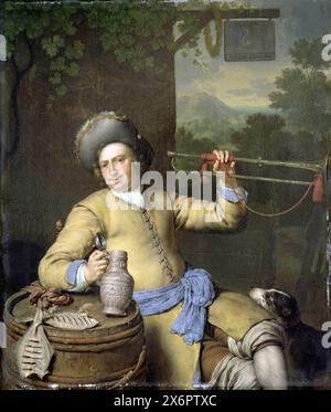 The Trumpetter, 1708. Museum de Lakenhal Willem van Mieris Stockfoto