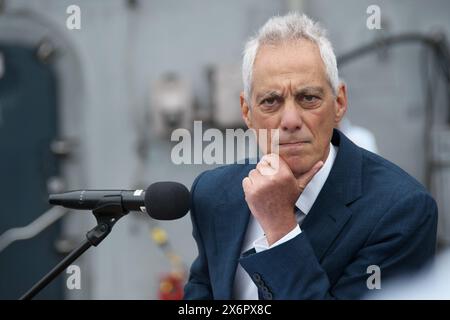 Yokosuka, Japan. Mai 2024. Der US-Botschafter in Japan Rahm Emanuel spricht am Donnerstag, den 16. Mai 2024, während einer Pressekonferenz bei Fleet Activities Yokosuka in der Präfektur Kanagawa. Foto: Keizo Mori/UPI Credit: UPI/Alamy Live News Stockfoto