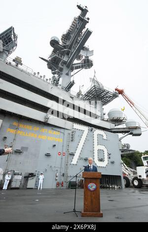 Yokosuka, Japan. Mai 2024. Der US-Botschafter in Japan Rahm Emanuel spricht am Donnerstag, den 16. Mai 2024, während einer Pressekonferenz bei Fleet Activities Yokosuka in der Präfektur Kanagawa. Foto: Keizo Mori/UPI Credit: UPI/Alamy Live News Stockfoto