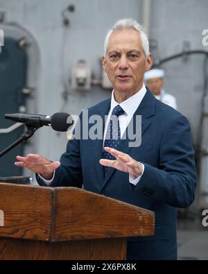 Yokosuka, Japan. Mai 2024. Der US-Botschafter in Japan Rahm Emanuel spricht am Donnerstag, den 16. Mai 2024, während einer Pressekonferenz bei Fleet Activities Yokosuka in der Präfektur Kanagawa. Foto: Keizo Mori/UPI Credit: UPI/Alamy Live News Stockfoto