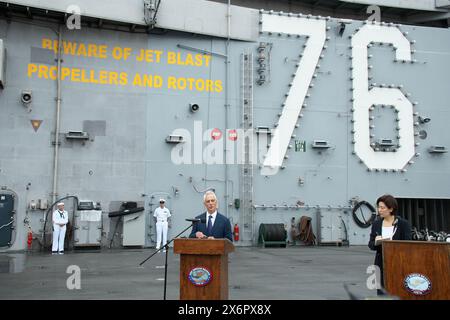 Yokosuka, Japan. Mai 2024. Der US-Botschafter in Japan Rahm Emanuel spricht am Donnerstag, den 16. Mai 2024, während einer Pressekonferenz bei Fleet Activities Yokosuka in der Präfektur Kanagawa. Foto: Keizo Mori/UPI Credit: UPI/Alamy Live News Stockfoto