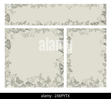 Set aus wunderschönen Vintage-Rahmen mit Schmetterlingen. Handzeichnung. Nicht AI, Vektorillustration Stock Vektor