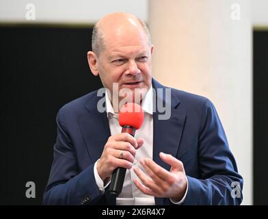 Mannheim, Deutschland. Mai 2024. Bundeskanzler Olaf Scholz (SPD) trifft sich mit gewerkschaftsvertretern zum Meinungsaustausch. Quelle: Uli Deck/dpa/Alamy Live News Stockfoto