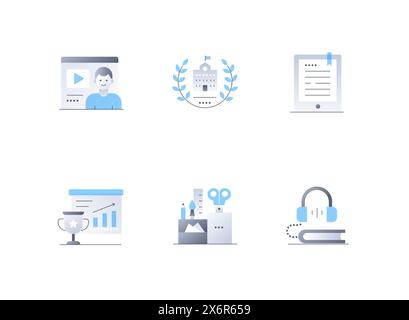 Selbstschulung und Kurse – Symbole im flachen Design Stock Vektor