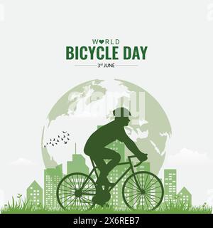 World Bicycle Day kreative einzigartige grüne natürliche umweltfreundliche Konzeptidee. Gehen Sie grün und retten Sie die Umwelt. Fahrrad Grün Stock Vektor