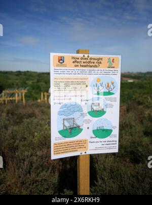 Schild, das die Experimente der Universität Birmingham in Kinver Edge, Staffordshire, England, Großbritannien erklärt. Stockfoto