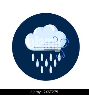 Wolkensymbol mit Regen und Wind im Cartoon-Stil. Wettervorhersage-Logo. Vektorillustration auf weißem Hintergrund isoliert. Stock Vektor