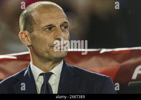 Rom, Italien. Mai 2024. Juventus’ italienischer Trainer Massimiliano Allegri sieht beim Finale des italienischen Pokals zwischen Atalanta und Juventus im Stadio Olimpico am 15. Mai 2024 in Rom, Italien, an. Quelle: Unabhängige Fotoagentur/Alamy Live News Stockfoto