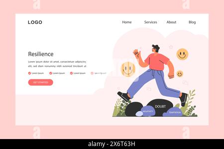 Webbanner oder Landing-Page für emotionale Belastbarkeit. Emotionsbalance und Regelfähigkeit. EQ-Entwicklung. Verständnis von Emotionen. Selbstregulierung und Sensibilisierung. Illustration des flachen Vektors Stock Vektor