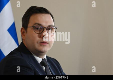 Prag, Tschechische Republik. Mai 2024. Außenminister der Tschechischen republik Jan Lipavsky bei einer gemeinsamen Pressekonferenz in Prag gesehen. Der griechische Außenminister Giorgos Gerapetritis besuchte die Tschechische Republik und traf in Prag mit dem tschechischen Außenminister Jan Lipavsky zusammen. Quelle: SOPA Images Limited/Alamy Live News Stockfoto