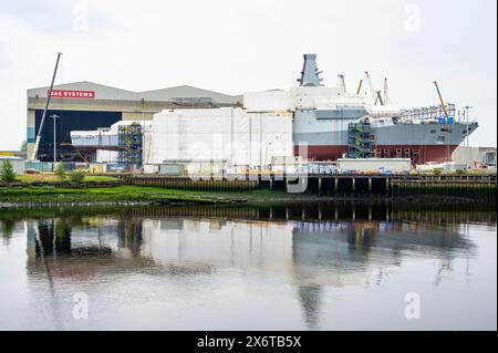 HMS Cardiff, eine Royal Navy Typ 26 Frigate, die sich im Bau befindet, auf der BAE System Shipyard, Govan, Glasgow, Schottland, Großbritannien Stockfoto