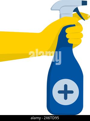 Haushälterin mit Sprühwaschmittelflasche, Hygiene- und Präventionskonzept Stock Vektor