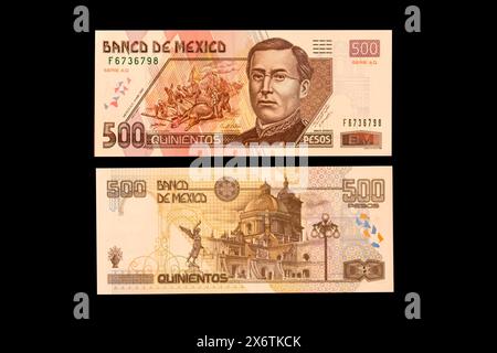 Mexiko, Nordamerika. Fünf hundert Pesos Banknote, mit Ignacio Zaragoza, mexikanischen General, der die Franzosen in der Schlacht von Puebla, Cinco besiegt Stockfoto