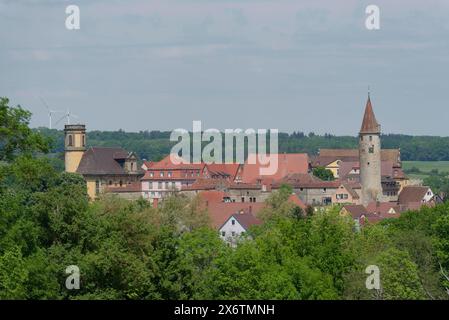 Blick auf die Altstadt und das Schloss in Kirchberg an der Jagst, Jagsttal, Jagststeig, Wandern, Schwaebisch Hall, Hohenlohe, Heilbronn-Franken Stockfoto