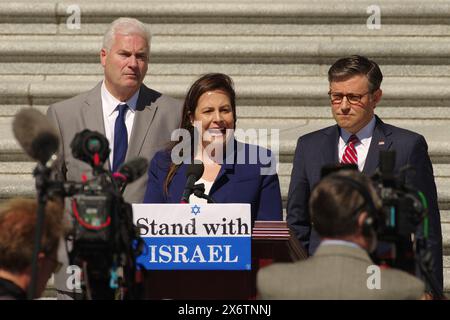 Washington, DC, USA. 16. Mai 2024. Elise Stefanik (R-N.Y.) spricht auf einer Pressekonferenz vor dem Kapitol über Hilfe für Israel. Quelle: Philip Yabut/Alamy Live News Stockfoto