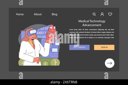 Medizintechnik-Vortriebskonzept. Innovator in der virtuellen Realität, der die Feinheiten der Herzgesundheit erforscht und die Grenzen der medizinischen Forschung erweitert. Illustration des flachen Vektors. Stock Vektor