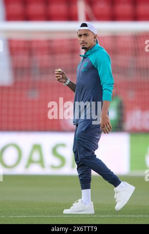 Almeria, Spanien. Mai 2024. ALMERIA, SPANIEN – 16. MAI: Raphael Dias 'Raphinha' Right Winger des FC Barcelona sieht sich vor dem LaLiga EA Sports Spiel zwischen UD Almeria und FC Barcelona im Power Horse Stadium am 16. Mai 2024 in Almeria, Spanien, an. (Foto von Francisco Macia/Photo Players Images) Credit: Magara Press SL/Alamy Live News Stockfoto