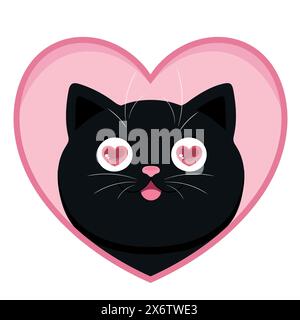 Cartoon-schwarze Katze mit Herzen in den Augen. Verliebte Katze. Vektorabbildung Stock Vektor