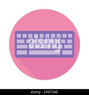 Violettes Computertastatursymbol in flacher Form auf rundem rosa Hintergrund. Vektorabbildung Stock Vektor