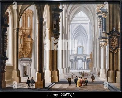 Innenraum einer gotischen Kirche, Dirck van Delen und Anthonie Palamedesz, Öl auf Platte, 1641, Amsterdam, Niederlande. Stockfoto